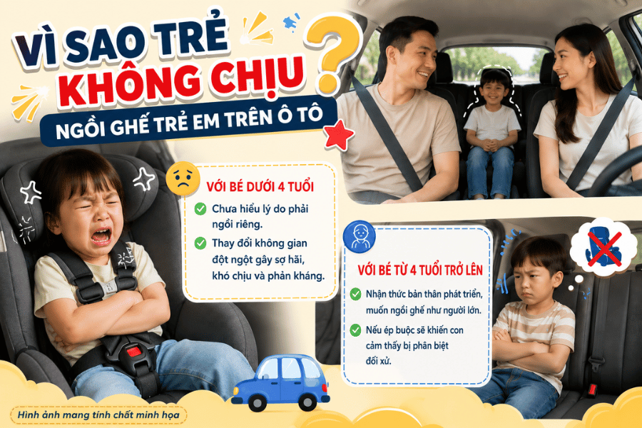 giải thích vì sao trẻ không chịu ngồi ghế trẻ em trên ô tô