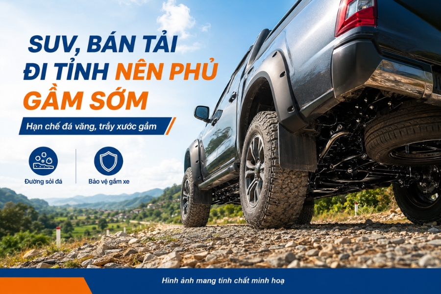 Xe SUV và bán tải đi tỉnh nên phủ gầm sớm để hạn chế đá văng gây trầy xước gầm