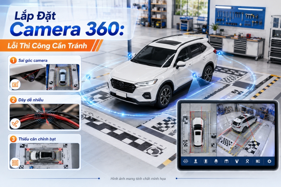 Những lỗi thi công thường gặp khi lắp đặt camera 360 ô tô.
